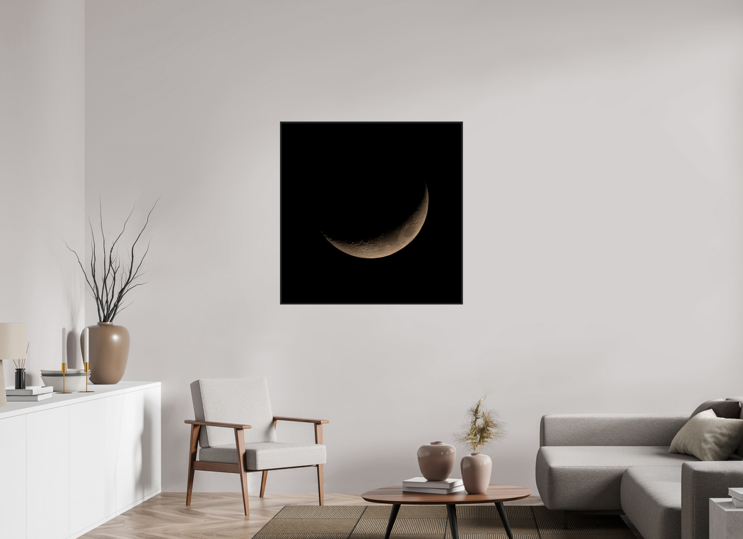 100 x 100 cm, Fotoafdruk onder acrylglas, frame Basel Zwarrt Mat Moon